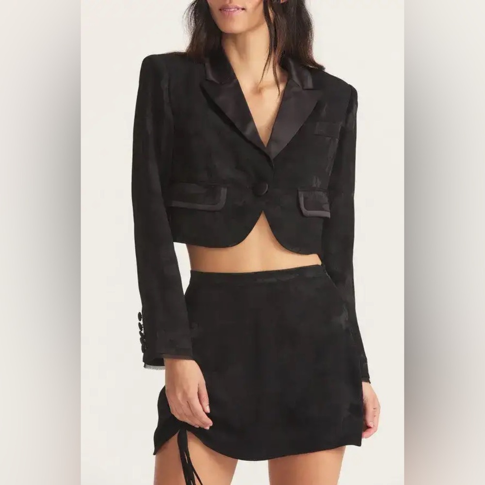 NWT $485 LoveShackFancy Zubin Crop Blazer in Black